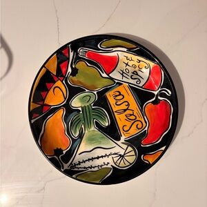 Colorful Ceramic Plate with Peppers and Salsa Design